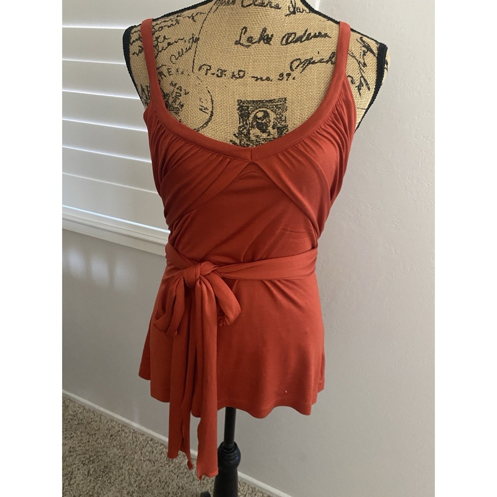 Beth Bowley Anthropologie 100% Silk Knit Wrap Tank Top Burnt Orange Rust Small